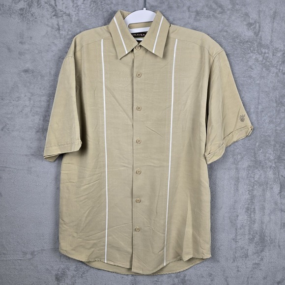 Cubavera Other - Cubavera Mens Tan Short Sleeve Button Down Camp Shirt Piping Size S RN37763